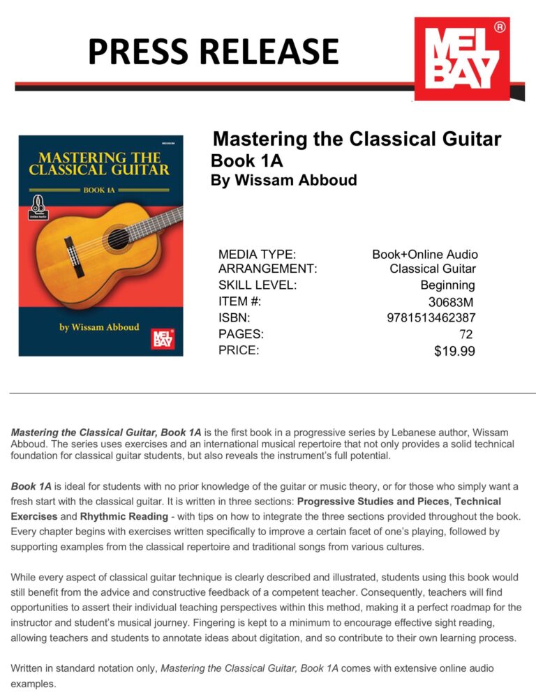 Mastering the Classical Guitar Book 1A Press Release